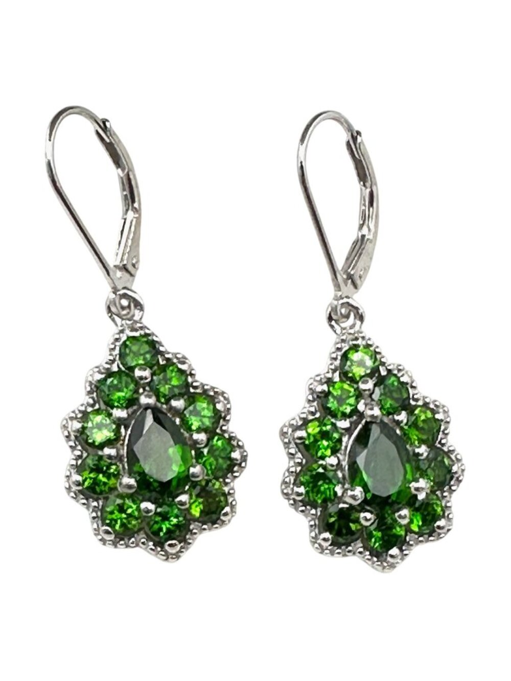 Chuck Clemency Green Chrome Diopside Sterling Silver Pierced Earrings 1.25"